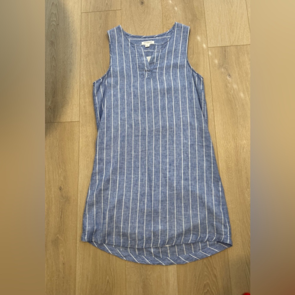 Blue Linen Striped Sleeveless Top